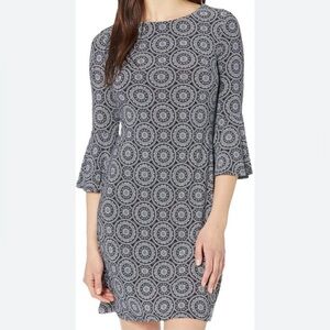 Tommy Hilfiger Size 18 Jersey A Line Bell Sleeve In Navy Mandala Print Dress
